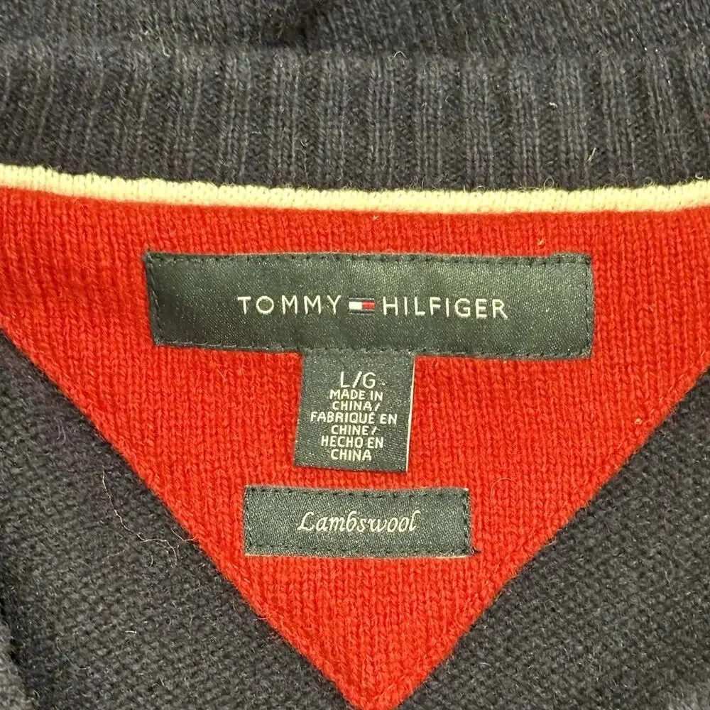 Tommy Hilfiger Men’s Size L Blue Lion Crest Crewneck Sweater - 100% Lambs Wool